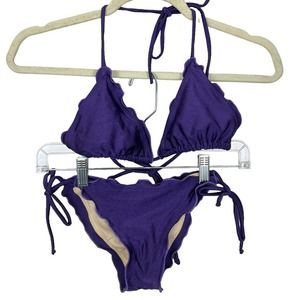 NWT vtg Ritchie Swim Eggplant Purple Ruffle Bikini C-Cup sz M Scrunch Bum